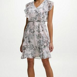 Tommy Hilfiger Fit And Flare Flutter Sleeve Dress